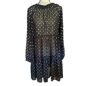 On 34th Black Sheer Baby Doll Dress With Gold Foil Dots Size Medium
